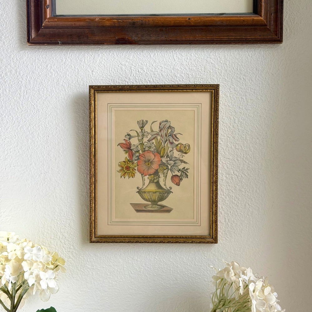 Vintage Framed Moody Flemish Tulip Botanical Print 10.5x8.5 Cottagecore
